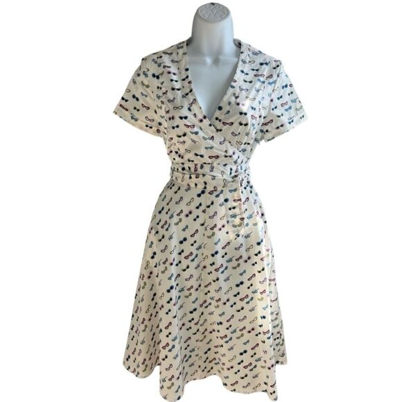 Boden Dresses & Skirts - BODEN Midi Faux Wrap Lara Printed In Sunglasses Chic Dress Size 4L